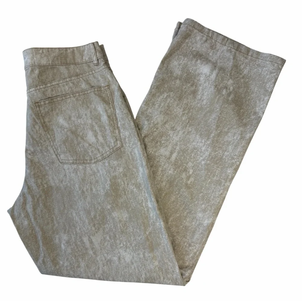 ✅ Zara Beige printed Wide straight Leg Pants linen cotton blend size S